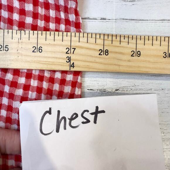 Old Navy xl women red white gingham check peasant blouse cottage coquette fall - Picture 4 of 8